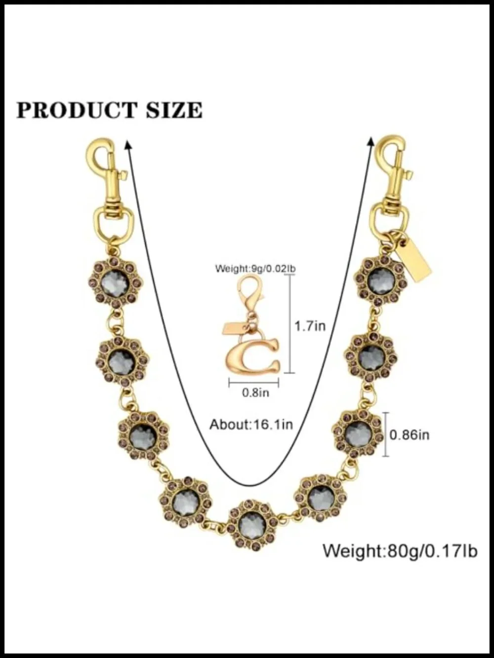 Bag Chain Purse Charm with Keychain Accessory for Women Metal